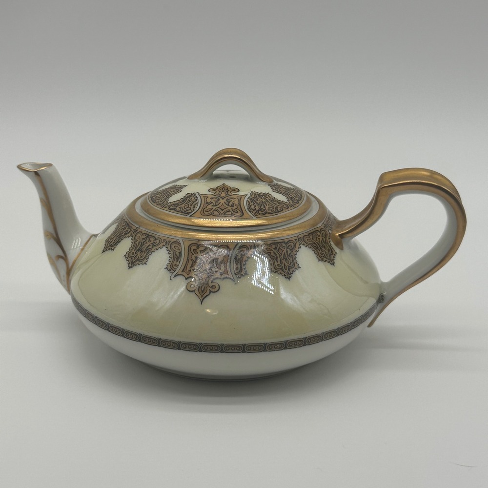 Haviland Limoges France Antique Porcelain Teapot Gold Scroll Cream